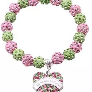 Alpha Kappa Alpha Bling Heart Charm Bracelet